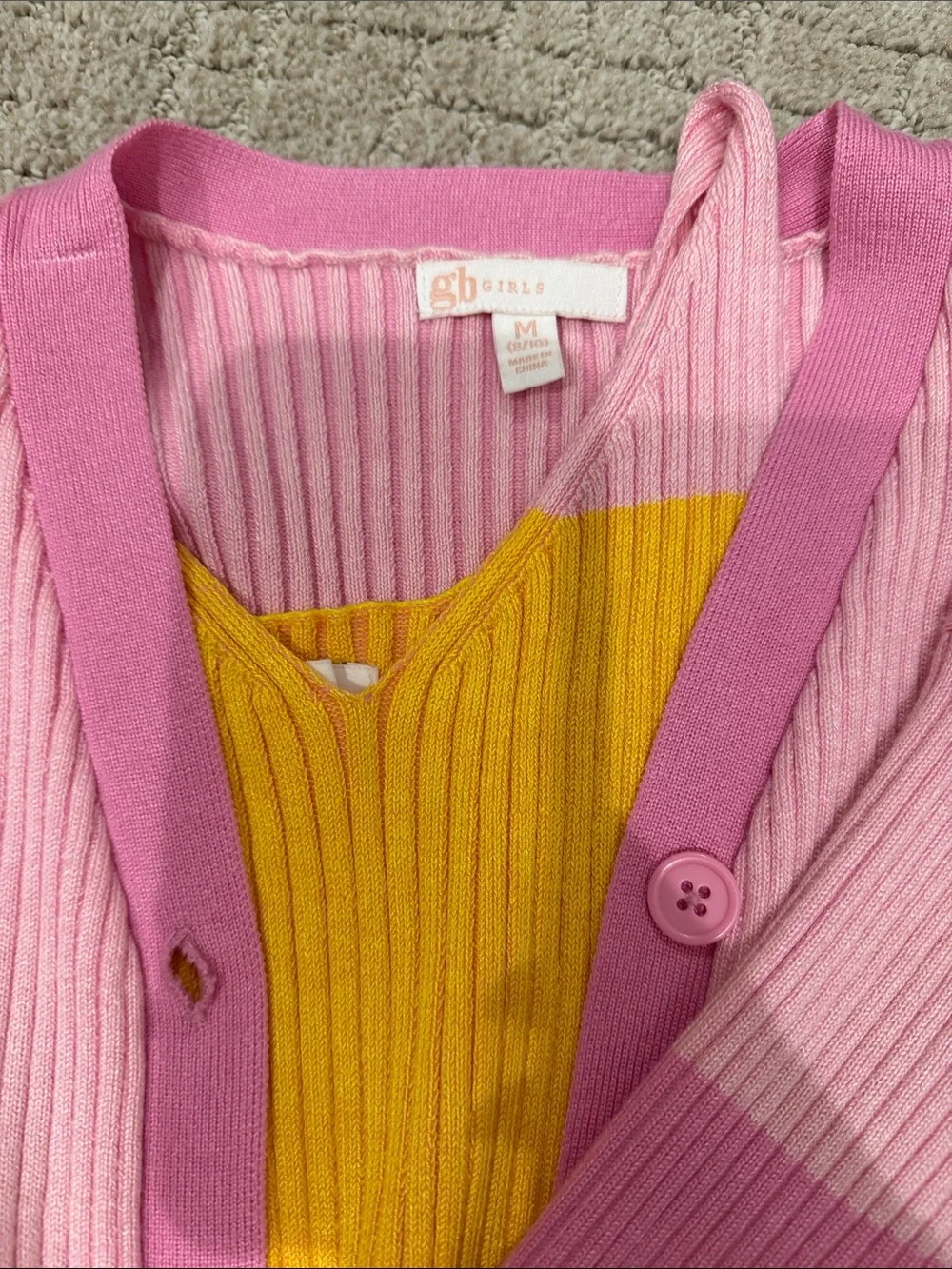 GB girls Pink & Yellow Colorblock Ribbed Cardigan